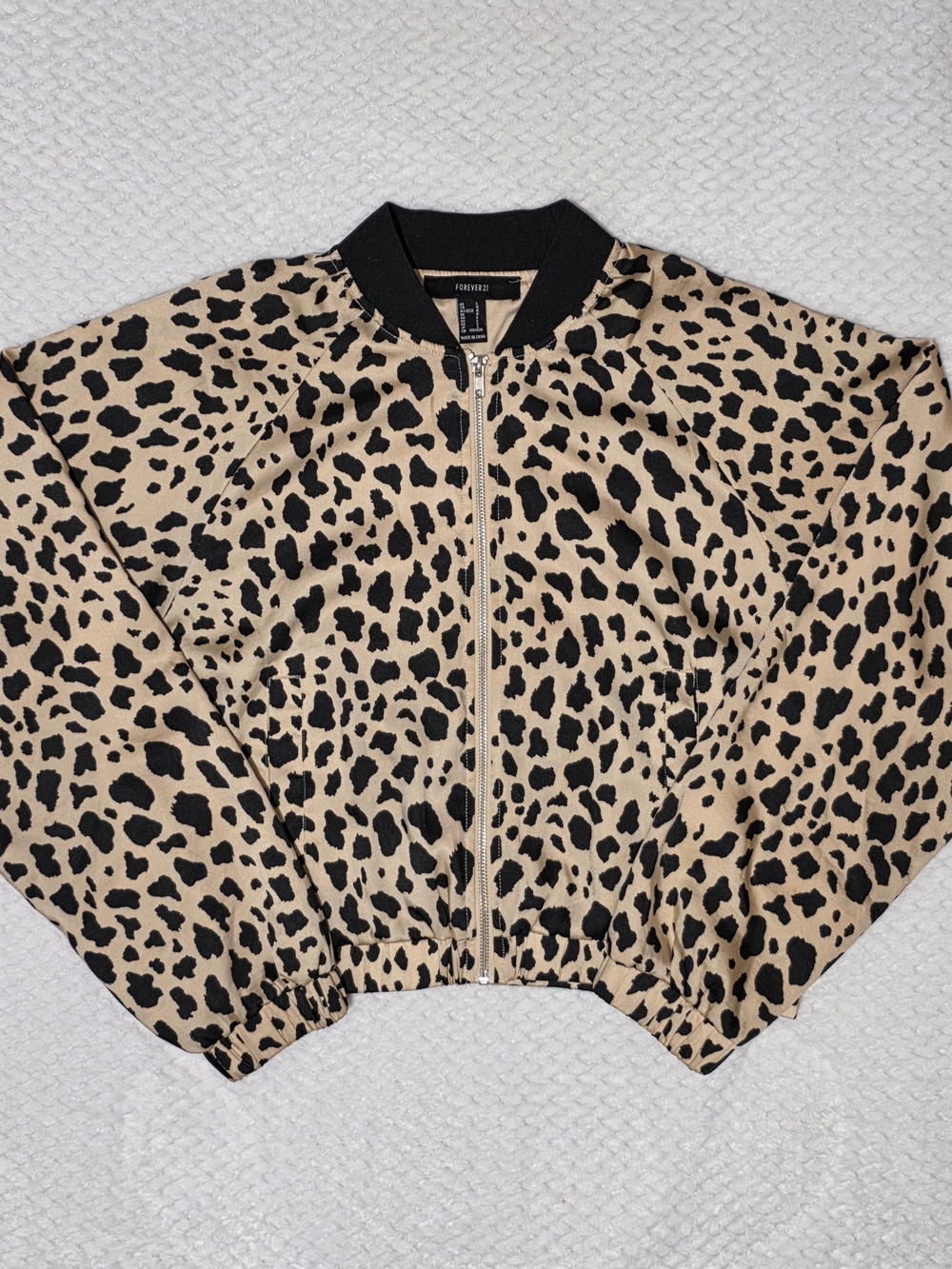 Forever 21 Tan and Black Leopard Print Bomber Jacket